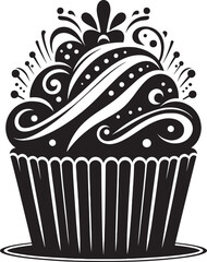 Delicious cup cake silhouette vector illustration isolated on a white background