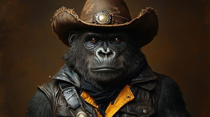 Fototapeta premium Gorilla dressed as cowboy exuding tough persona