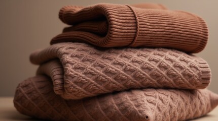 Mocha mousse - color of the year - moodboard sample - pile of nice ly folded cocoa colored sweaters 