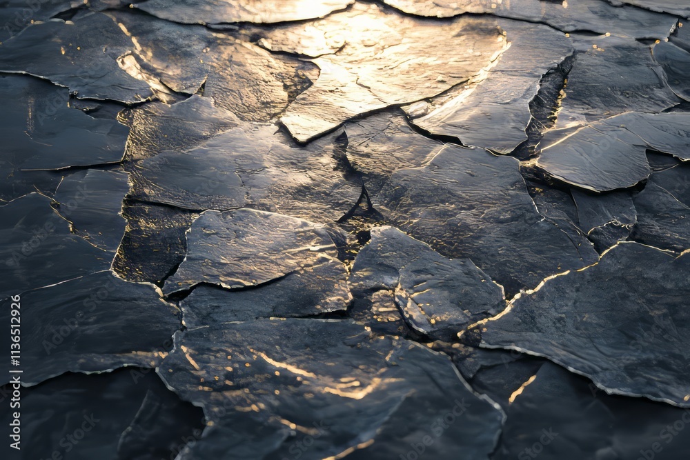 Poster cracked ice texture with shimmering reflections showcasing nature's intricate patterns and light pla