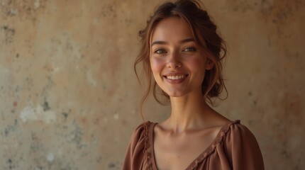 Naklejka premium woman in a dress color Mocha Mousse 