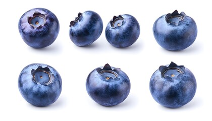 Obraz premium A set of Blueberry isolated on a white background. It includes whole,halved and slice, all with full depth of field. --ar 7:4