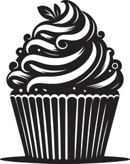 Delicious cup cake silhouette vector illustration isolated on a white background