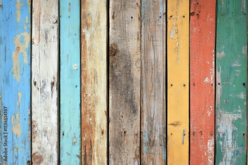 Poster distressed wood texture with peeling paint showcasing rustic charm and vibrant colors in a beautiful
