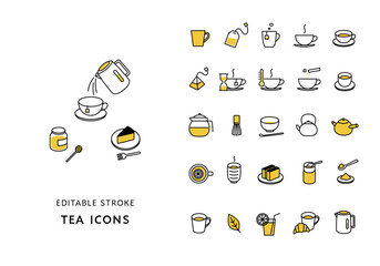 お茶にまつわるアイコンセット（カラー）