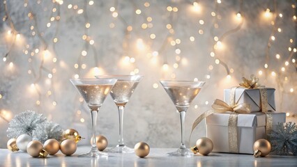 Festive Celebration Sparkling Cocktails and Elegant Gifts with Twinkling Lights