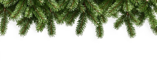 Fresh evergreen pine branches on white background for holiday decor ideas