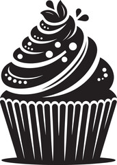 Delicious cup cake silhouette vector illustration isolated on a white background