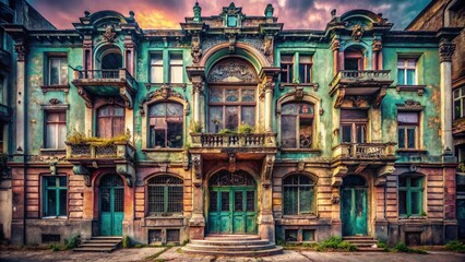 Fototapeta premium Global Fusion Urban Exploration: Art Nouveau Pastel Harmony - Abandoned Building Photography