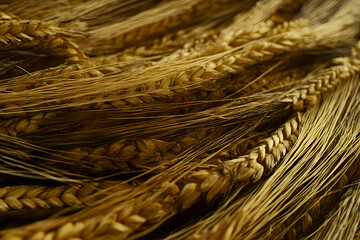 Golden strands of wheat showcase intricate braiding, displaying craftsmanship and natural beauty. Light highlights the textures beautifully. Generative AI