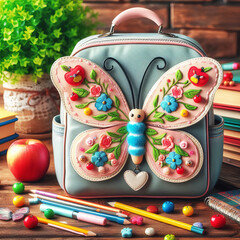 Colorful Butterfly Backpack Floral Design with Charming Details for Kids and Teens