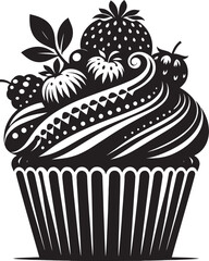 Delicious cup cake silhouette vector illustration isolated on a white background