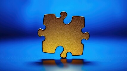 Obraz premium Golden Puzzle Piece on Blue Background Concept of Solution, Connection, and Completion
