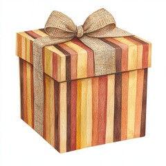 A colorful striped gift box with a ribbon, perfect for celebrations and showcasing presents for special occasions.