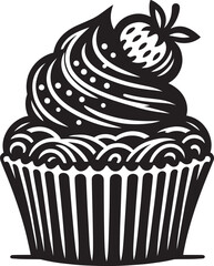 Delicious cup cake silhouette vector illustration isolated on a white background