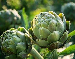 Obraz premium Generated image close-up of fresh artichokes in a garden