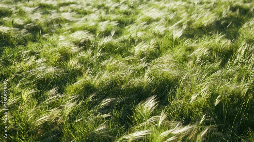 Poster expansive field of long grass gently blowing in a summer breeze