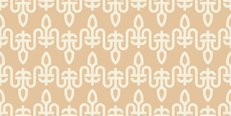 Elegant seamless pattern with a delicate geometric design in soft beige and cream tones. Interior decor design.