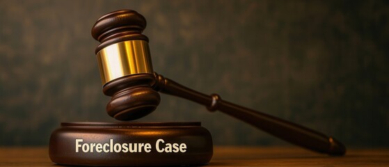 Bankruptcy and foreclosure concept. A gavel resting on a block with the words "Foreclosure Case," symbolizing legal proceedings related to property foreclosure.