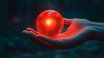 A glowing red orb floating in a person s hand, representing the burden of pain they carry