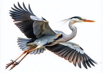 Fototapeta premium Grey Heron Silhouette, Flying Bird Illustration, Animation Design, Black Bird Silhouette, Wildlife Photography, Bird in Flight, Heron Silhouette PNG