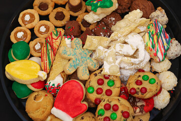 Festive Holiday Cookie Platter with Colorful Decorations