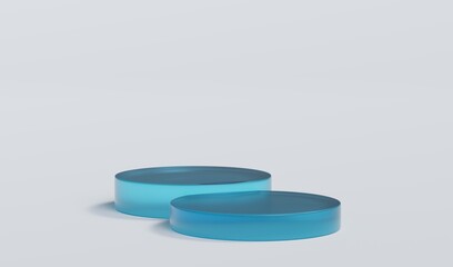 Sky Blue Matte Glass Cylinder Podium Platform Scene Stand White Grey Background Show Cosmetic Bottle Beauty Products 2 Two Pedestals Showcase On Display Workshop Mockup Realistic 3D Illustration