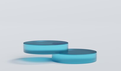 Sky Blue Matte Glass Cylinder Podium Platform Scene Stand White Grey Background Show Cosmetic Bottle Beauty Products 2 Two Pedestals Showcase On Display Workshop Mockup Realistic 3D Illustration