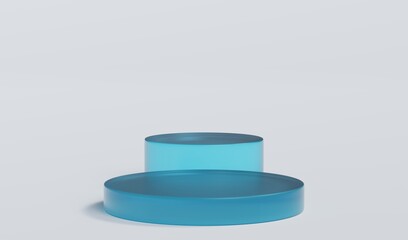 Sky Blue Matte Glass Cylinder Podium Platform Scene Stand White Grey Background Show Cosmetic Bottle Beauty Products 2 Two Pedestals Showcase On Display Workshop Mockup Realistic 3D Illustration