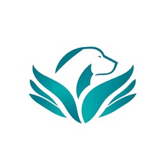 Fototapeta premium Serene Canine Logo: Teal Dog and Leaves Design 