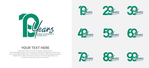 Anniversary logo set vector design, green color for celebration event