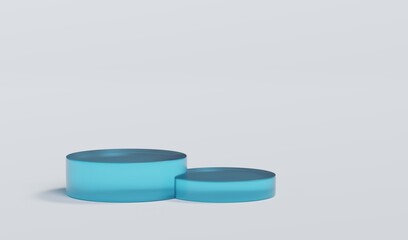 Sky Blue Matte Glass Cylinder Podium Platform Scene Stand White Grey Background Show Cosmetic Bottle Beauty Products 2 Two Pedestals Showcase On Display Workshop Mockup Realistic 3D Illustration
