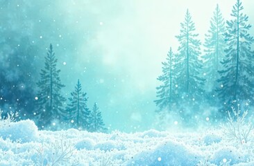 Obraz premium A serene Winter background emerges through soft teal and white watercolor, showcasing gentle swirling textures and a misty atmosphere