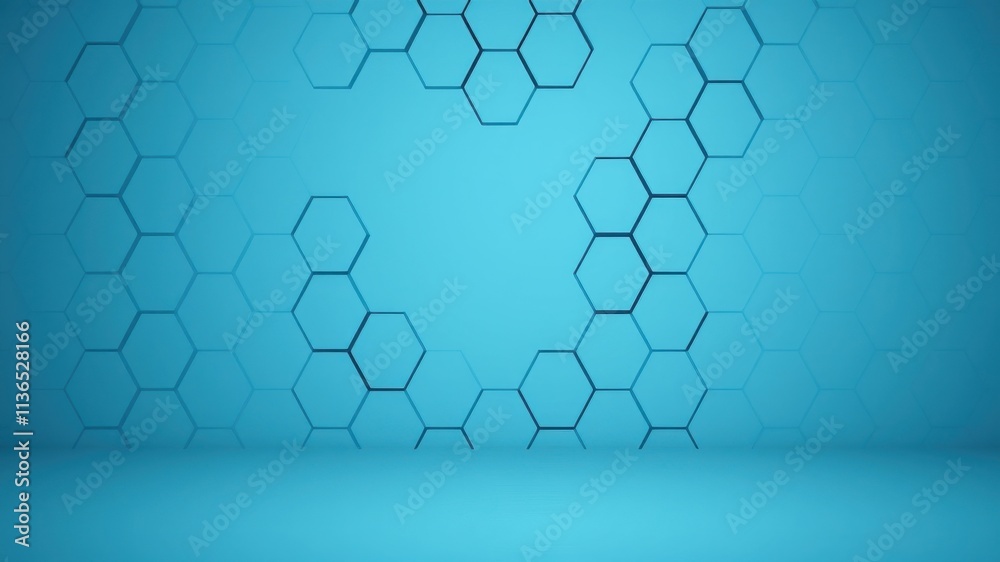 Wall mural abstract blue hexagon pattern background for modern design