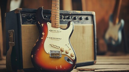vintage electric guitar and amplifier