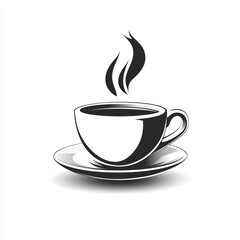 Hot coffee cup and saucer, simple monochrome design.