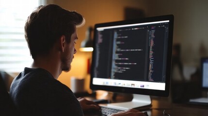 focused programmer coding on desktop computer
