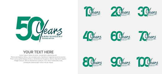 Anniversary logo set vector design, green color for celebration event