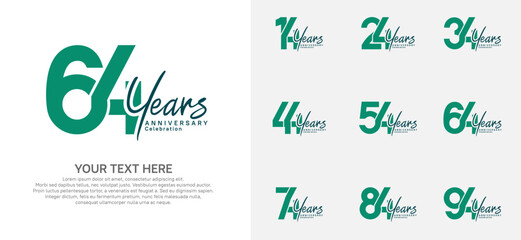 Anniversary logo set vector design, green color for celebration event