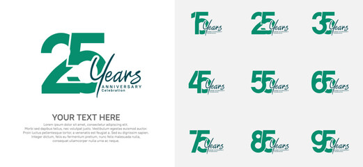 Anniversary logo set vector design, green color for celebration event