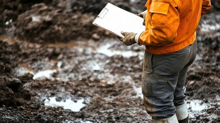 construction worker reviewing documents on site