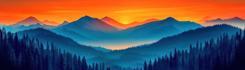 Obraz premium Breathtaking mountainous landscape at sunset, showcasing vibrant colors and serene natural beauty.