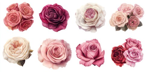 A collection of beautifully rendered roses in various colors and styles.