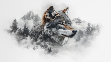 Fototapeta premium Artistic depiction wolf amidst misty landscape