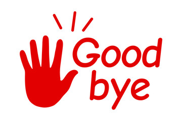 Hand waving goodbye text, symbolizing farewell and new beginnings - stock vector