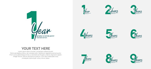 Anniversary logo set vector design, green color for celebration event