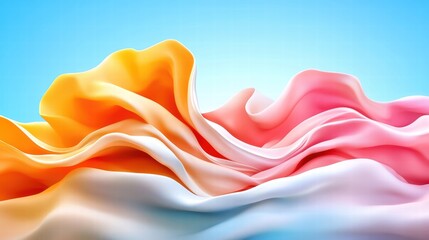 Colorful flowing fabric waves create a dynamic and vibrant backdrop.