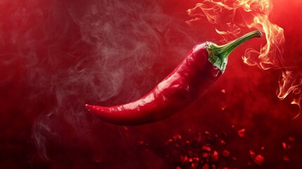 Chili red steaming hot on red isolated solid background