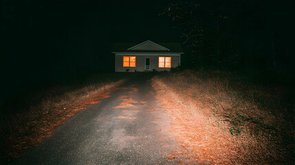 Streets in a quiet American town with urban nightlights.