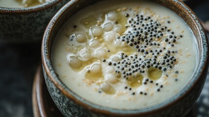 a Vietnamese dessert, Chè, a sweet mung bean soup with coconut milk and lotus seeds